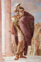 Detail van Agamemnon, uit Minerva weerhoudt Achilles ervan Agamemnon te doden, uit de Iliaszaal in de Palazzina