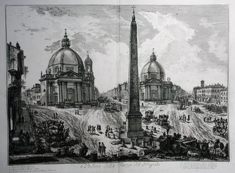 Piazza del Popolo, uit Le Antichita Romane de G.B. Piranesi (1756), uitgegeven in Parijs