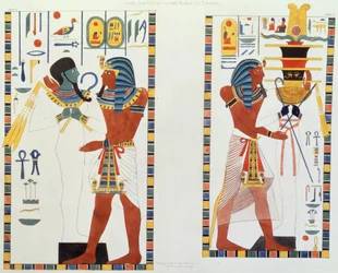 Twee Muurschilderingen uit de Graven van de Koningen van Thebe, ontdekt door G. Belzoni, plaat 5 uit `Plates Illustrative of the Researches in Egypt and Nubia`
