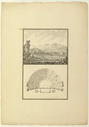 Zicht en plan van het theater van Hierapolis (nu Pamukkale), ca. 1750
