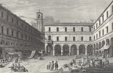 Uitzicht op het marktplein bij de kerk van San Giacomo