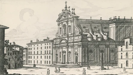 Kerk van Sint-Ignatius van Loyola op het Marsveld, Rome, gravure door Giovanni Battista Falda (1640 of 1643-1678), Italië