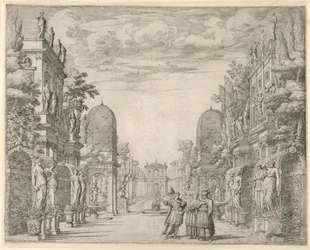 Decorontwerp voor Scene 3, "La Vita Humana overo," uit "Il Trionfo della Pieta"