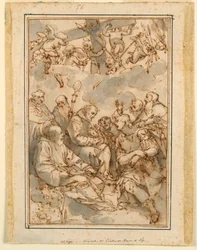 Verheffing van het Kruis en Heiligen (Ontwerp voor een Schilderij voor de Kathedraal van Pisa)