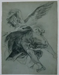 Een vliegende engel (recto); Studies van handen die instrumenten bespelen (verso)