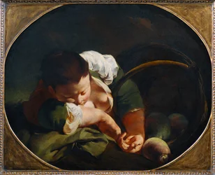 Slapend boerenmeisje (schilderij op doek)