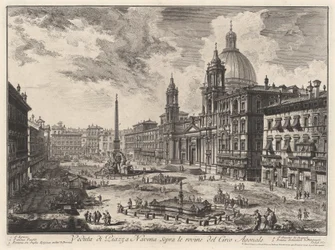 Gezicht op de Piazza Navona met de ruïnes van het stadion van Domitianus (uit: Vedute di Roma)
