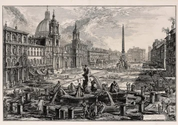 Gezicht op de Piazza Navona in Rome (uit: Vedute di Roma)