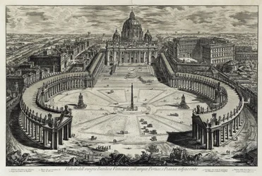 Gezicht op het plein en de Sint-Pietersbasiliek in Vaticaanstad (uit: Vedute di Roma)