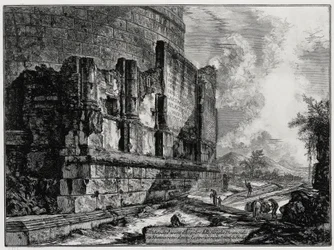 Gezicht op de resten van het grafmonument van de Plautii bij Tivoli (uit: Vedute di Roma)