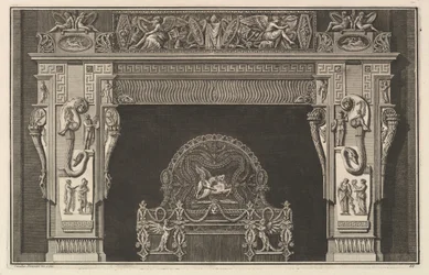 Schouwstuk: Fries van trofeeën en gevleugelde Overwinningen op de latei, met hoorn des overvloeds, ca. 1769