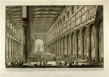 Doorsnede van het interieur van de Basiliek van S. Paolo fuori delle Mura [St. Paul buiten de Muren], uit Zichten van Rome
