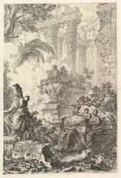 Frontispice, met standbeeld van Minerva, ca. 1748