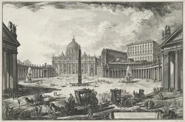 Gezicht op het Sint-Pietersplein met de Sint-Pietersbasiliek te Vaticaanstad