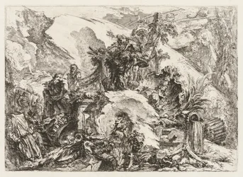 Grotesken: Ruïnes met doodshoofd en skelet