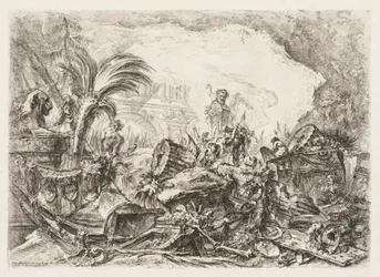 Groteschi: Ruïnes met een standbeeld van een faun en een gevallen zuil