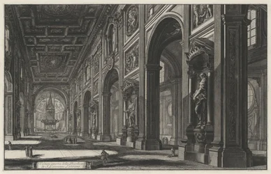 Interieur van de basiliek San Giovanni in Laterano (uit: Vedute di Roma)
