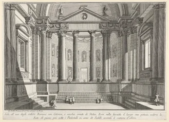 Plaat 9: Zuilengang volgens de gewoonte van de oude Romeinen, en nissen versierd..., 1743