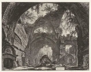 Ruïnes van een beeldengalerij in de Villa Adriana te Tivoli [eigenlijk de grote thermen], uit Vedute di Roma (Gezichten op Rome)