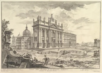 S. Giovanni in Laterano, hoofdgevel, met paleis en Scala Santa rechts (Veduta della Basilica di S. Giovanni Laterano), uit „Vedute di Roma“