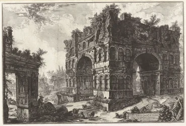 De zogenoemde tempel van Janus. A. De zogenoemde boog van de Argentarii, uit Vedute di Roma (Gezichten op Rome)