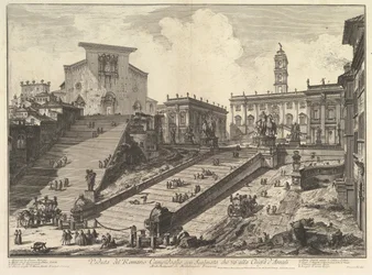 Het Capitool en de treden van S. Maria in Aracoeli Veduta del Romano Camipidoglio con ..., ca. 1775