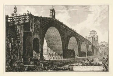 Gezicht op de Milviaanse Brug over de Tiber twee mijl buiten Rome, uit Vedute di Roma