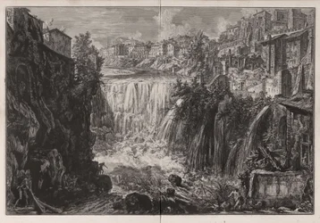 Gezicht op de waterval van Tivoli, uit Vedute di Roma