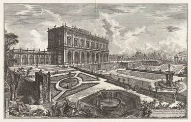 Gezicht op de villa van Zijne Eminentie kardinaal Alessandro Albani buiten de Porta Salaria, uit Vedute di Roma (Gezichten op Rome)