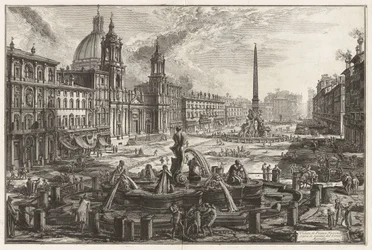 Gezicht op de Piazza Navona boven de ruïnes van het Circus Agonalis [Circus van Domitianus], uit Vedute di Roma (Gezichten op Rome)