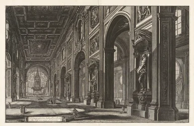 Interieur van de Basiliek van San Giovanni Laterano, uit Vedute di Roma
