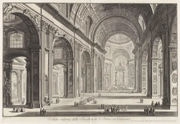 Interieurzicht van de Sint-Pietersbasiliek in het Vaticaan, uit Gezichten op Rome