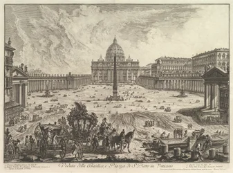 Gezicht op de Sint-Pietersbasiliek en het plein in het Vaticaan, uit Vedute di Roma (Romeinse gezichten)