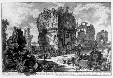 Uitzicht op een graf aan de Via Appia in Rome. Tekening door Giovanni Piranesi (bekend als Piranese) (1720-1778). 1756