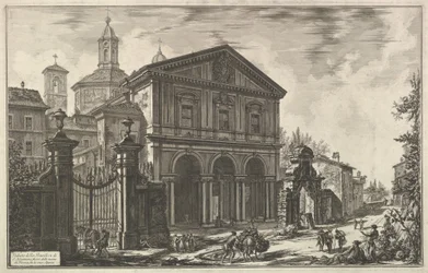 Gezicht op de basiliek San Sebastiano fuori delle mura [Sint-Sebastiaan buiten de muren] aan de Via Appia, uit Vedute di Roma (Romeinse gezichten)