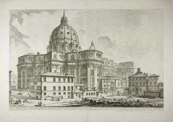 Zicht op de buitenkant van de Sint-Pietersbasiliek in het Vaticaan, van Views of Rome
