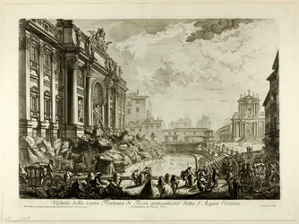 Uitzicht op de grote Trevifontein, voorheen de Acqua Vergine genoemd, uit Zichten op Rome