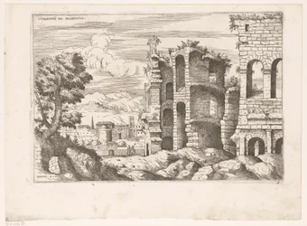 Gezicht op het Colosseum en omgeving te Rome