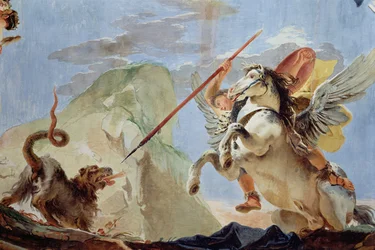Bellerophon, rijdend op Pegasus, doodt de Chimaera, detail van het plafond
