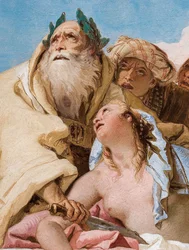 Detail van Calchas en Iphigenia van Het Offer van Iphigenia, van de Entreehal in de Palazzina, 1757