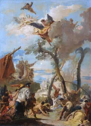 De Hebreeën verzamelen manna in de woestijn (schets)