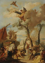 De Hebreeën verzamelen manna in de woestijn (schets)