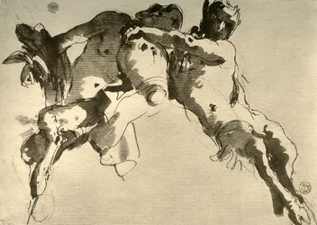 Mannelijke en vrouwelijke faun met amphora, midden 18e eeuw, 1928