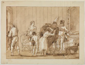 Punchinello als kleermaker, ca. 1800
