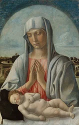 Madonna die het Slapende Kind Aanbidt