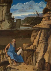 Hiëronymus lezend in een landschap
