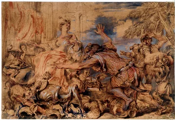 Odyssee van Homerus: de heks Circe en de metgezellen van Odysseus (Ulysses) veranderd in zwijnen