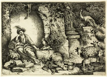 Circe met metgezellen van Odysseus veranderd in dieren