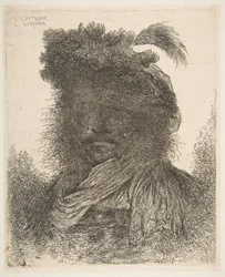 Hoofd van een man in schaduw licht naar links gedraaid, uit de serie van Grote Or