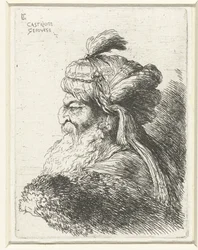 Hoofd van een oude man met tulband (Kleine studie van hoofden met oosterse hoofddeksels)